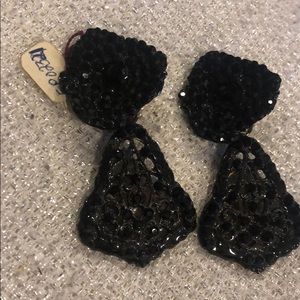 Elegant Jet Crystal Pave Flower W/ Lacey Dangle-NWT-boutique